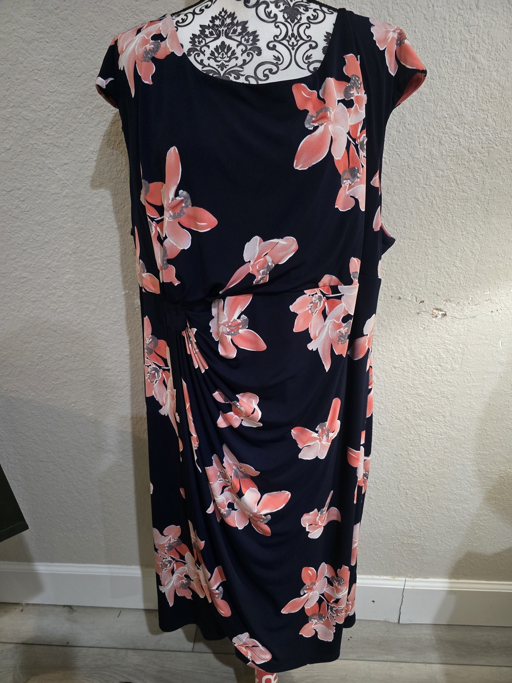 Signature Navy Dress with Coral Floral Print